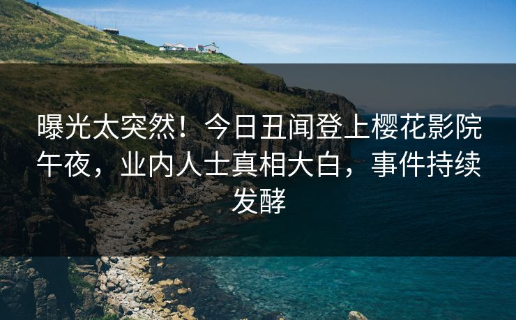 曝光太突然！今日丑闻登上樱花影院午夜，业内人士真相大白，事件持续发酵